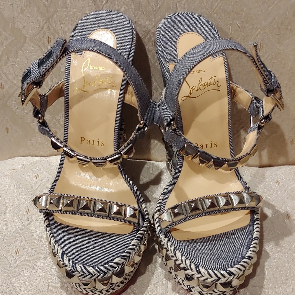 Christian Louboutin cataclou 140mm denim wedges 35 - Picture 2 of 8